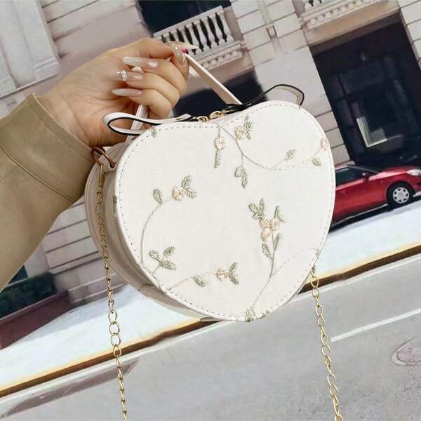 Lace Heart Shape Crossbody Bag, Ladylike Embroidered Shoulder Handbag , New Year
