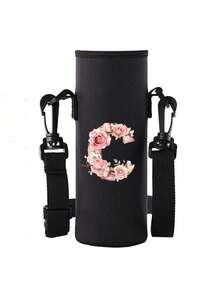 字母印花保温水瓶/水杯套，粉色玫瑰字母 A-Z 图案，可调节肩带 - 防滑套，适用于 1500ml 水瓶，适合健身、旅行，保温氯丁橡胶材质，适用于不锈钢、玻璃和塑料水瓶。 - 彩色 - 查看 13