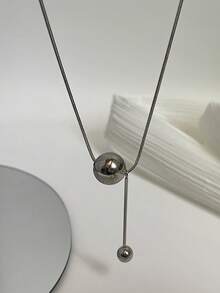 1pc Titanium Steel Non-Fading Round Ball Pendant Necklace, Elegant Minimalist Choker Necklace For Women - Multicolor - View 1