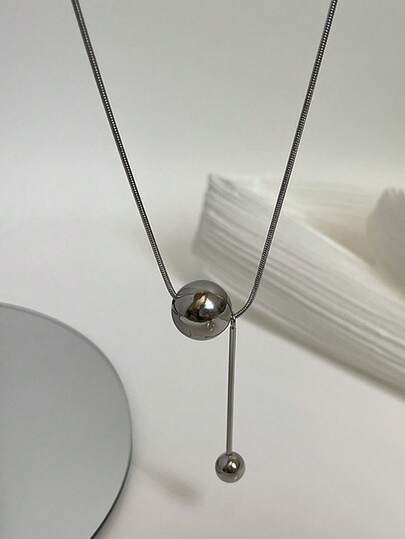 1件钛钢不褪色圆球吊坠项链，优雅简约女士颈链