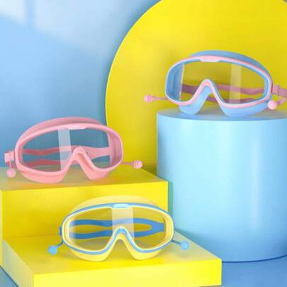 1 Set/Gorro de natación recubierto de PU + Gafas de natación de silicona, resistente al agua y antivaho, adecuado para menores de 15 años, gafas de natación de gran marco de alta definición, set de gorro de natación y buceo