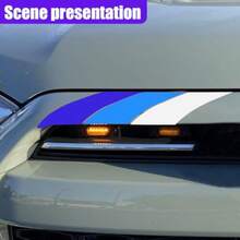 10 Inch Classic Retro Tri-Color Stripe Decal Sticker Waterproof Self-Adhesive Car Stripe Sticker For Grille Fenders Hood Bumper Side Mirror Dashboard Exterior Accessories Blue - Ideal For Customizing Vehicle Exteriors With Durable Weather-Resistant Retro Design For Automotive Decoration And Personalization - Blue - 查看 3