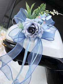 Hochzeitsauto Rückspiegel Blumen Dekoration, Hochzeitsauto Türgriff Satinband Schleifen Blumen Dekoration - 1PC - Übersicht 5