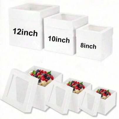 Hộp bánh - 3 kích cỡ: Hộp bánh ngọt 8 inch/10 inch/12 inch có cửa sổ, phù hợp với bánh nhiều tầng, hộp đựng bằng bìa cứng màu trắng chắc chắn có nắp đậy, dùng cho đám cưới, sinh nhật, tiệc tùng, nhà bánh gừng, bánh hình gốc cây thông Noel, bánh quy ngày lễ, kẹo ngày Valentine, v.v.