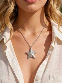 Mazuer 1pc Y2K Stainless Steel Star & Starfish Pendant Necklace, Personalized Necklace Jewelry, Suitable For Music Festivals, Vacations, Daily Wear, Gift For Women - Multicolor - View 9