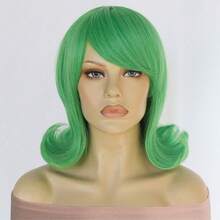 Tóc giả bob màu xanh lá cây tươi tắn với mái bằng, sóng xoăn tự nhiên hướng vào trong, hoàn hảo cho ngày lễ Thánh Patrick, các bữa tiệc, cosplay và diện mạo hàng ngày. - Nhiều màu - Xem 12