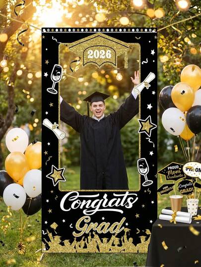 Class Of 2026 Graduation Photo Booth Frame, Congrats Grad Photo Booth Props With Multiple Color Options, Large Fabric Photo Backdrop For High School & College Grad Party Decorations, Easy To Hang