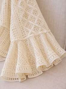 JIANHU 轻盈钩编流苏系带开衫，透气波西米亚风，适合度假、母亲节、节假日和夏季海滩派对。 - 杏色 - 查看 5