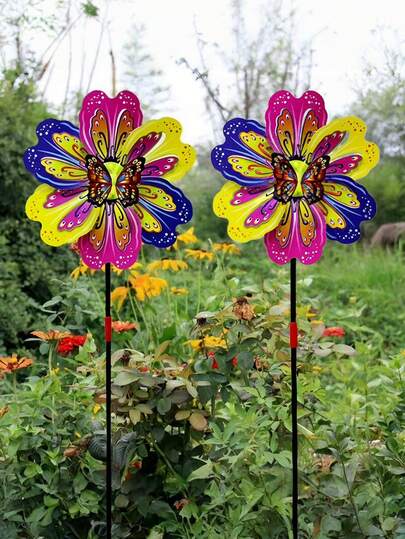 3pcs Spring Butterfly 3D Windmill, Outdoor Garden Decor Stakes Suitable For Garden, Party, Outdoor, Yard Decoration