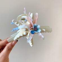 Diamond-Studded Fabric Starfish And Flower Side Clip, Hairpin For Beach Travel Photography, Niche Exquisite Hair Accessory For Women, Versatile Design - 發抓-白色-粉紅色-藍色 - 查看 10