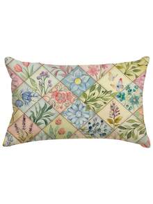 Bộ 1/2/4 vỏ gối trang trí họa tiết hoa kẻ caro nhiều màu sắc mùa xuân & hè, phong cách đồng quê, thích hợp trang trí gối tựa lưng ngoài trời cho kỳ nghỉ (Không bao gồm ruột gối) - Màu xanh chanh - Xem 10