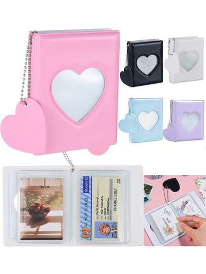 3-Inch K-Pop Photo Card Album, Cute Mini Photo Album Portable K-Pop Photo Card Album With Adorable Pendant For Photo Card Collection, Heart-Shaped Hollow Card Clip-Style Photo Card Sleeve With Pendant Heart, Photo Album