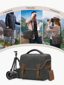 Túi đựng máy ảnh SLR DSLR bằng vải canvas, túi đeo chéo máy ảnh nhỏ gọn, túi đeo vai có áo mưa dành cho nam và nữ. - màu đen - Xem 9