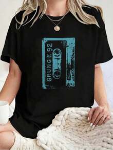 Camiseta Retro Unisex 100% Algodón Estilo Grunge de los 90, Camisetas con Gráficos Vintage, Ropa Casual para Hombres y Mujeres, Ropa de Verano - Negro - Ver 1