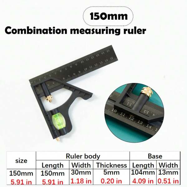 Multifunctional Combination Ruler 150/200/250mm, Angle Ruler Protractor, Level Aligner, Inclinometer, Woodworking Tools B9CJ