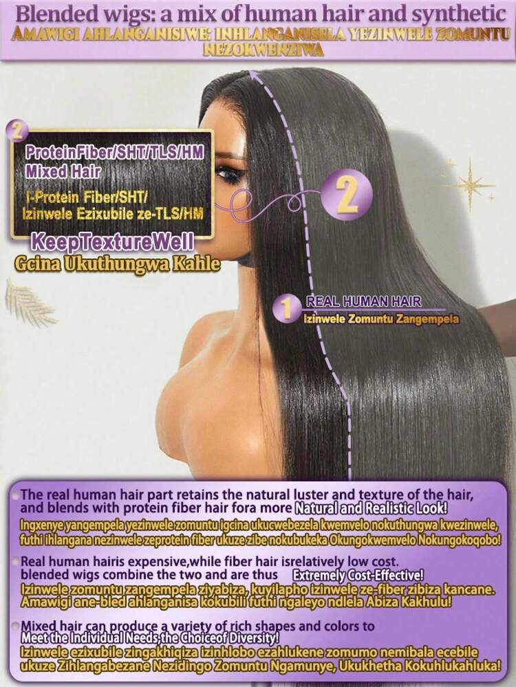 200% 高密度顺滑直发假发 - 13x6 13x4 5x5 高清透明蕾丝前额真人混纺发，预先拔毛，无需胶水，女士专用，自然黑色，超浓密丝滑造型，无需胶水，即戴即用 - 自然色&黑色系 - 查看 5