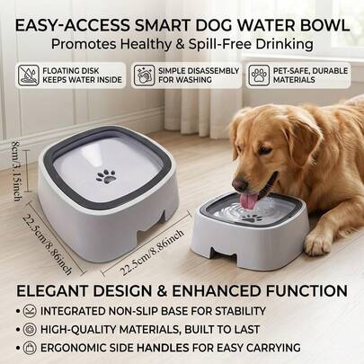 Wang Meow Pet 1个防漏塑料宠物水碗，带防滑底座 – 轻便防溢水，适用于猫狗，易于清洁，室内外均可使用，塑料狗水碗，幼犬必备