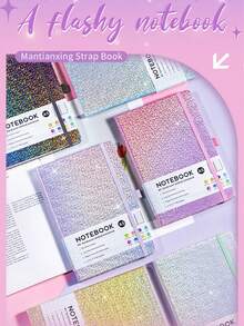 1本A5笔记本，星空图案装订带，PU皮革封面，商务办公笔记本，带笔插和松紧带 - A5 - 查看 5