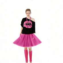 80s Retro Women's Outfit Set Including T-Shirt, Necklace, Tutu Skirt, Suitable For Halloween, Birthday Party And Other Occasions - Multicolor - View 5