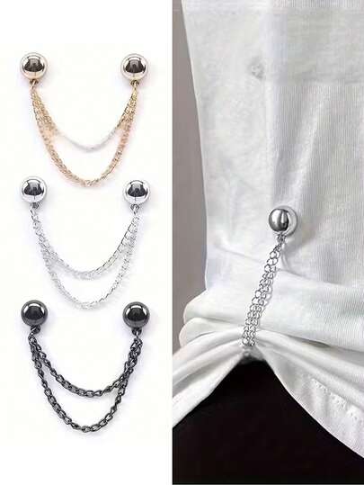 6pcs Magnetic Shirt Clips For Women | Adjustable Chain Design With Ball Decor, Made Of Alloy Material, No Sewing Required, Suitable For Shirts, Sleeves, Skirts, Pants, Fashionable And Durable