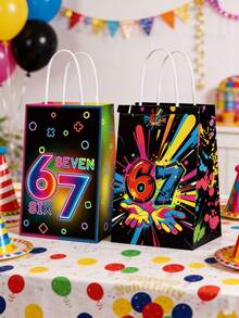 12pcs "67" Themed Party Gift Bags, Suitable For Birthday, Candy, Gathering. Numbered 67 Decor Animated Gift Supplies, Applicable For Baseball Party, Wedding, Bachelorette Party, Birthday And Outdoor Camping Etc. - Multicolor - View 7