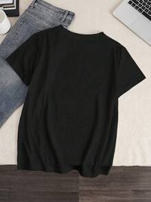 New Fashion Women's Crew Neck Shirt, Casual Short Sleeve Crew Neck T-Shirt With Cool Cat Print, Size, Black, Spring 2026 - 白色的 - 查看 8