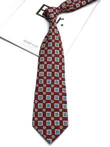 1pc Burgundy Square Print Handmade Necktie, Suitable For Casual, Street, Party, Gift - Multicolor - View 7