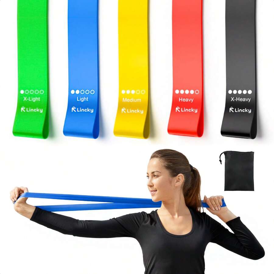 Set de 5 bandas de resistencia Lincky, bandas elasticas, para entretenamiento de fueza ideal para yoga, pilates, banda latex varios colores - Multicolor - Ver 1