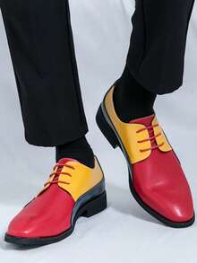 时尚新款男鞋休闲时尚系带正装鞋休闲鞋男士婚礼鞋 - 藍黃紅色 - 查看 1