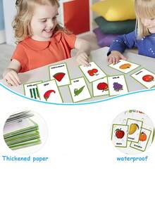 36 Stück Vokabelkarten für frühe Bildung, geeignet für Säuglinge und Kleinkinder, enthält hochfrequente visuelle Wortkarten für Vorschule und Lernen zuhause, lustige geometrische Formen, Tiere, Früchte und Körperteile Vokabular Karten, ein interessantes Lerngeschenk für Kinder - Verschiedenfarbig - Übersicht 12