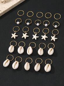25件套女士时尚优雅白色海洋元素海星贝壳珍珠发饰、发圈、发夹，适合日常、节日、夏季海滩度假、假日、旅行、海滩配饰、波西米亚风、派对、生日等场合。 - 彩色 - 查看 6