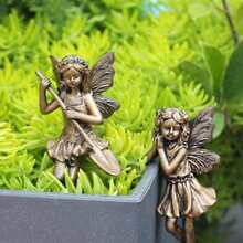 1 Set Copper Elegant Flower Fairy Statue Hanging Decor, Suspended Nymph Sculpture, Spring Fairy Garden Decoration, Simulating Elves Working In The Countryside, Adding Mysterious And Dreamy Charm To The Garden - Imitation Copper Fairy Flower Pot Pendant - View 11