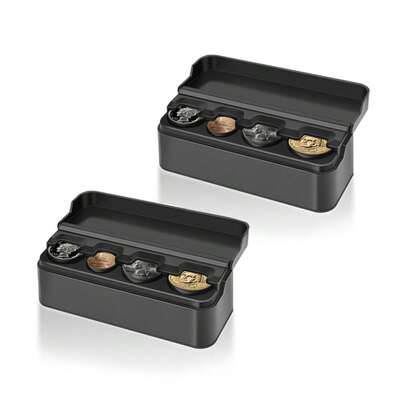 Coin Holder For Car - 4 Compartment&Automatically Holds Coins Coin Organizer(1 Dollar,Quarter,Dimes) - Universal Center Console Coin Case For Car Taxi SUV Truck(2Pack) (2 Pack)