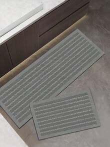 1 pieza Alfombra decorativa de cocina gris, estampado de rayas blancas minimalista, con respaldo antideslizante, apta para bañera, ducha, cocina, baño, dormitorio, sala de estar, felpudo, alfombra, para todas las estaciones - Gris - Ver 5