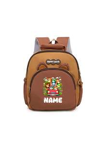 Personalized Mini Patchwork Animal Backpack, Custom Name Bear Dinosaur Giraffe Lion Bag, School And Travel Backpack With Chain Clasp Design - Black - View 13