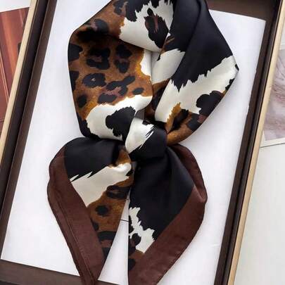 1pc/Creative Patchwork Handkerchief With Leopard And Cow Patterns, Wild And Fashionable, Eye-Catching And Versatile, Suitable For Daily Outings And Workplace Commuting