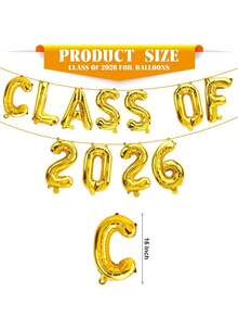 16英寸金色2026毕业气球，渐变金色字母和数字气球，2026高中/大学毕业派对装饰，2026毕业标志 - 金色 - 查看 4
