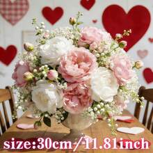Bó hoa giả hỗn hợp 22/610 bông hoa mẫu đơn, hoa mẫu đơn trắng và hồng, hoa baby's breath - Dùng để trang trí nhà cửa, làm đạo cụ chụp ảnh, trang trí đám cưới, bó hoa cô dâu, ngày lễ tình nhân, trang trí ngày lễ, hoa giả, trang trí mùa xuân. - Nhiều màu - Xem 6