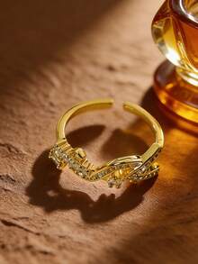 1pc V-Shaped Letter Open Ring, Fashionable Niche Design Sense, Elegant Luxury Feel Finger Ring, Suitable For Daily Wear Or Party - VS Ring - View 2