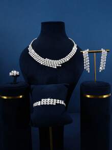 5 Stücke Schmuckset mit Wassertropfen-Cubic-Zirkonia-Quasten, geeignet für Hochzeiten, Partys, Geburtstage, Feiertage, Kleiderpassung von Frauen - 1581147339 - Übersicht 11