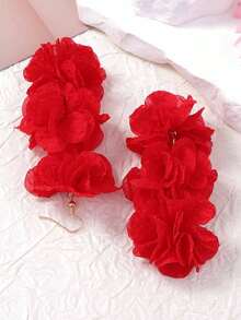 一对夸张时尚布艺花朵耳坠，春夏百搭日常佩戴，适合女性 - 布藝花朵 - 查看 7