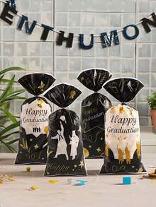 50pcs Graduation Party Gift Bags - Flat Candy Bags With Printed Graduation Patterns And Drawstring Closure; Ideal For Gift Packaging And Candy Packaging, Suitable For Graduation Parties And Themed Events. - One Size Fits All - View 5