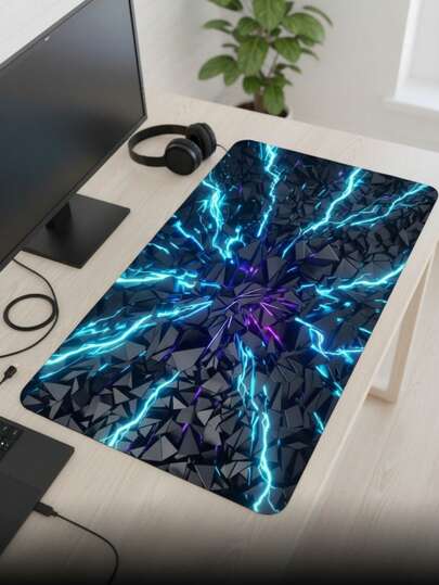 超大游戏桌垫和鼠标垫 - 蓝紫色水晶闪电裂纹设计，霓虹发光效果，防滑橡胶底座，光滑电竞表面，键盘垫、桌垫或书垫，适用于游戏玩家、办公室和宿舍，电脑、办公和游戏环境，游戏玩家礼物，兼容鼠标和轨迹球