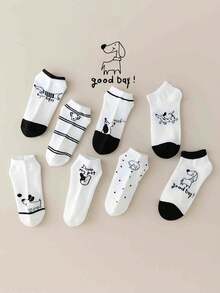 8 pares de calcetines de tobillo de estilo de verano delgado con dibujos animados blancos para mujeres - Multicolor - Ver 2