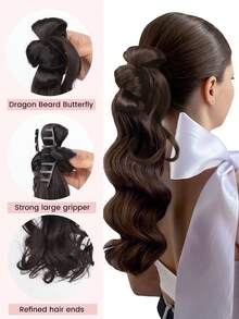 Tóc giả dài 16 inch kiểu Trung Quốc mới, xoăn gợn sóng màu vàng đen, kẹp càng cua, kiểu râu rồng, bướm, buộc lệch bên, chịu nhiệt, tự nhiên, mềm mại, có thể buộc, kiểu cổ truyền Hanfu Cheongsam dành cho phụ nữ dự tiệc và hàng ngày. - Nhiều màu - Xem 7
