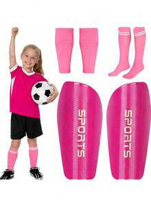 Children's Football Shin Guard Set, Includes Shin Guard Pads, Shin Guard Sleeves And Long Football Socks, Suitable For 3-12 Years, First Day Of School - Multicolor - View 2