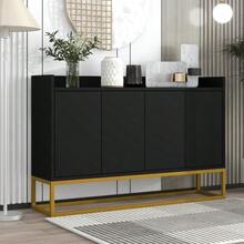 Modern Sideboard In Minimalist Style 4-Türiger Griffloser Buffetschrank Für Esszimmer, Wohnzimmer, Küche (Schwarz) - Black - View 2