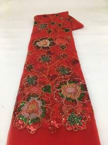 1碼/5碼 2026尼日利亞高端法式蕾絲布料，高品質亮片珠飾刺繡非洲亮片蕾絲，適合高端氛圍婚禮派對，多色可選，可手剪 - A - 查看 6
