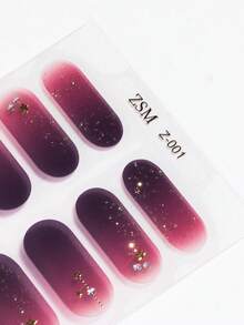 半固化凝胶美甲贴，果冻米色，16片装，无需UV灯，沙龙品质，持久耐用 - 紅木色 - 查看 6