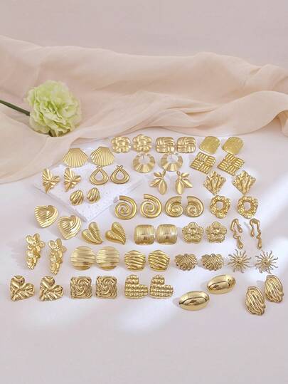 3-9对耳环套装，女士多款耳环套装，不锈钢材质，金色耳环套装，海洋风贝壳耳环，不规则几何花朵耳环套装，简约方形耳环，圆形耳钉